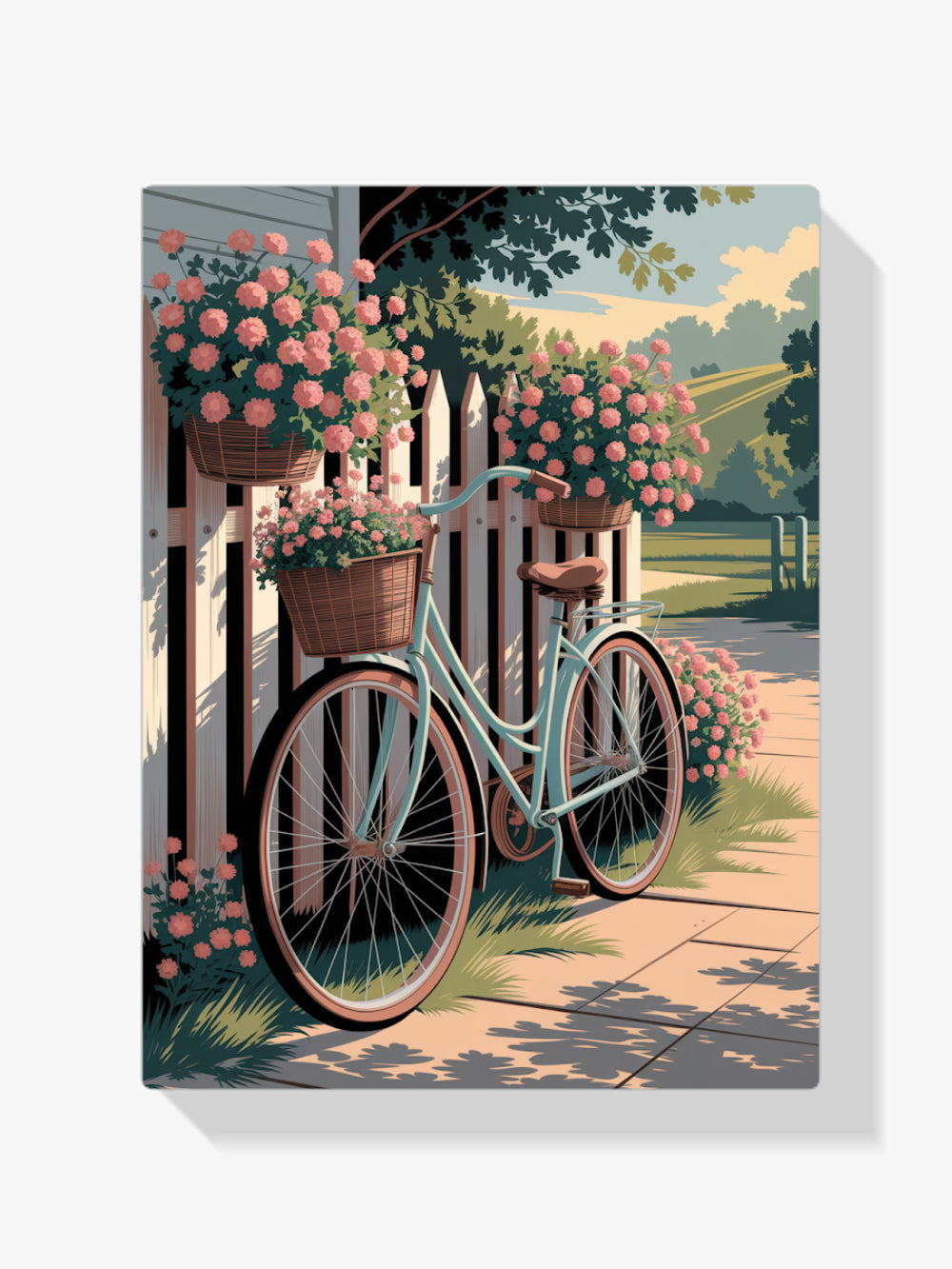 Malen nach Zahlen &#8211; Vintage Fahrrad lehnt an einem Zaun mit Blumenkörben-1