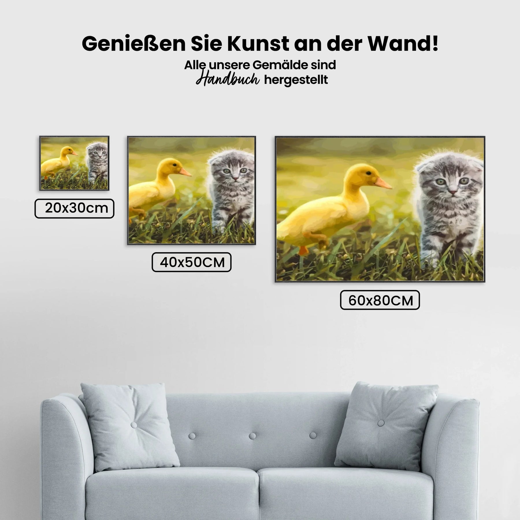 Malen nach Zahlen – Ente spielt mit Katze