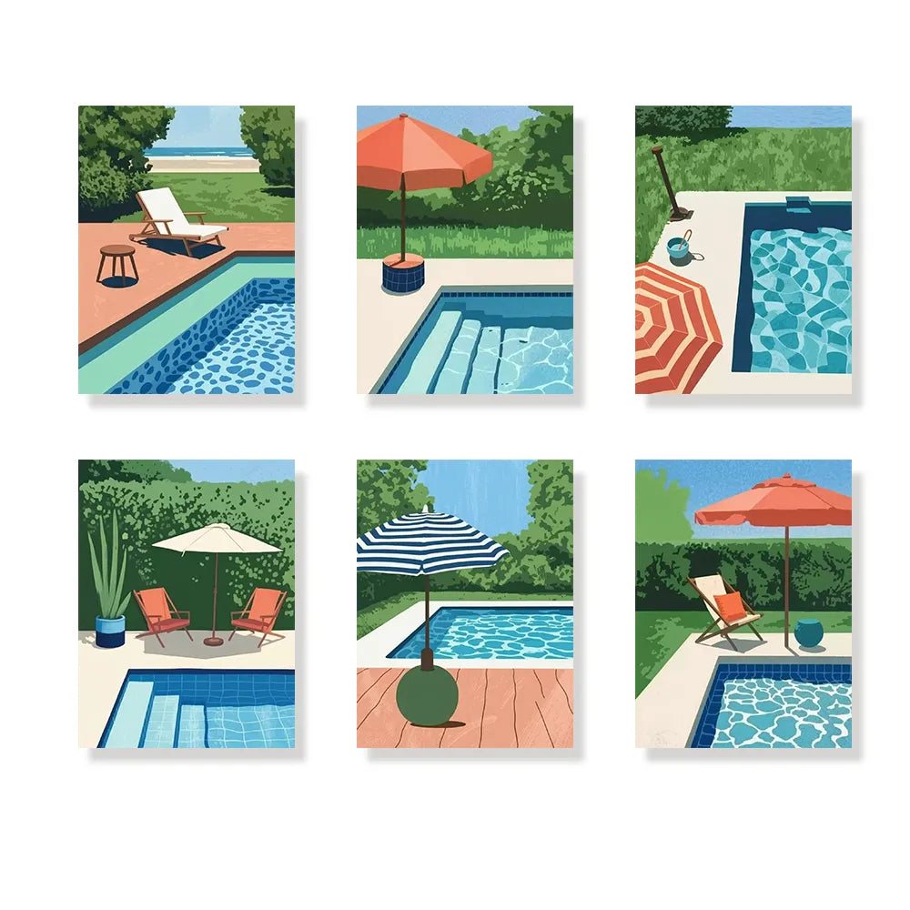 Dipingi con i numeri - 6 mini dipinti | Set eco piscina