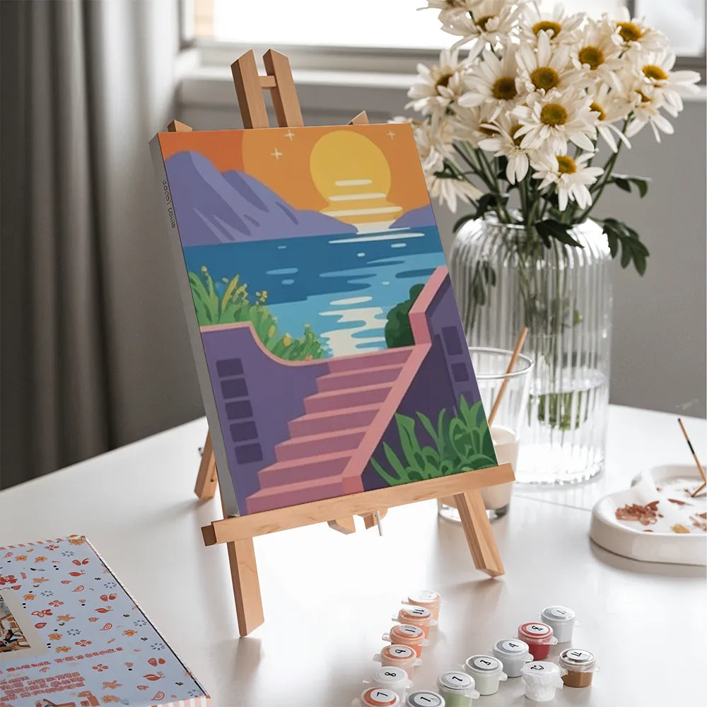 Dipingi con i numeri - 6 mini dipinti | Set "Sun-Drenched Steps"