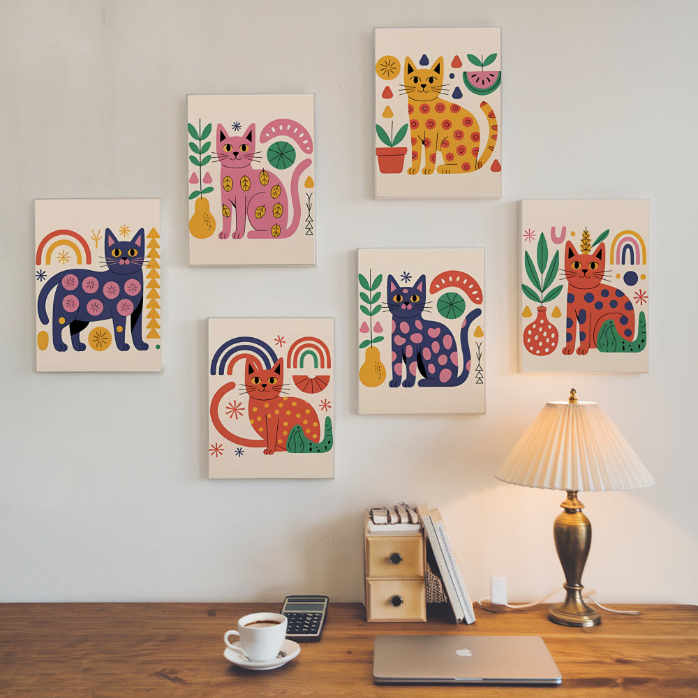 

Dipingere con i numeri - 6 Quadri Mini | Set di tratti astratti gatti