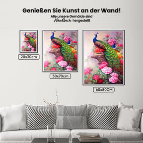 Pfau - Pfingstrosen - Malen nach Zahlen