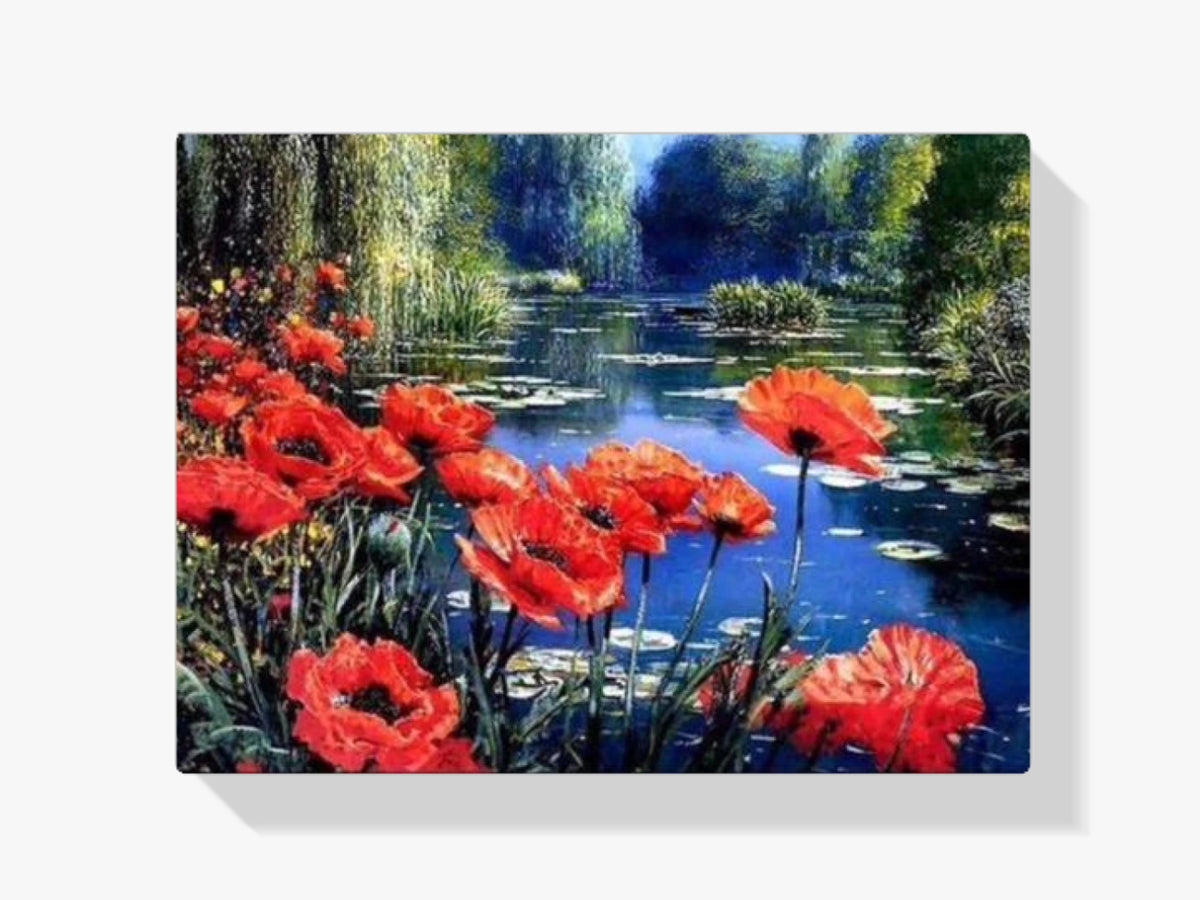 See mit roten Blumen - Malen nach Zahlen