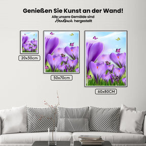 Violette Blumen Schmetterlinge | Großformat - Malen nach Zahlen