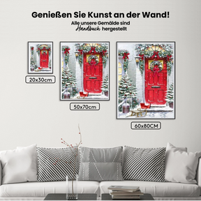 Weihnachten Schnee Rote Tür - Malen nach Zahlen