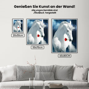 Weißes Pferd mit roter Rose - Malen nach Zahlen