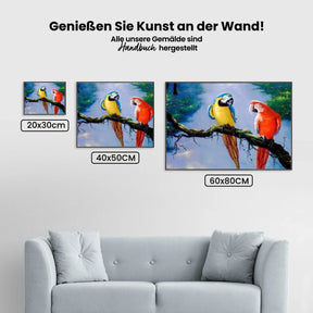 Zwei Papageien in einem Baum - Malen nach Zahlen